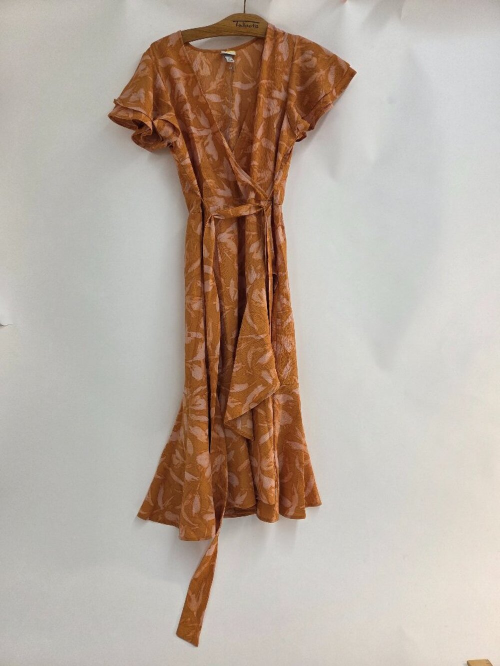 A New Day Womens Size XS Floral Faux Wrap Midi Dress Tie Waist Ruffle Sleeve NWT